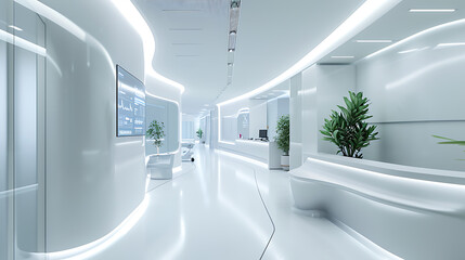 Uma instalação médica elegante e moderna é banhada pelo brilho suave da iluminação  L E D integrada - obrazy, fototapety, plakaty
