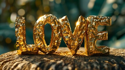 White Gold Love concept creative horizontal art poster. Photorealistic textured word Love on artistic background. Horizontal Illustration. Ai Generated Romance and Passion Symbol.