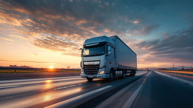 Golden Hour Transport: Cargo Trucking Generative Ai
