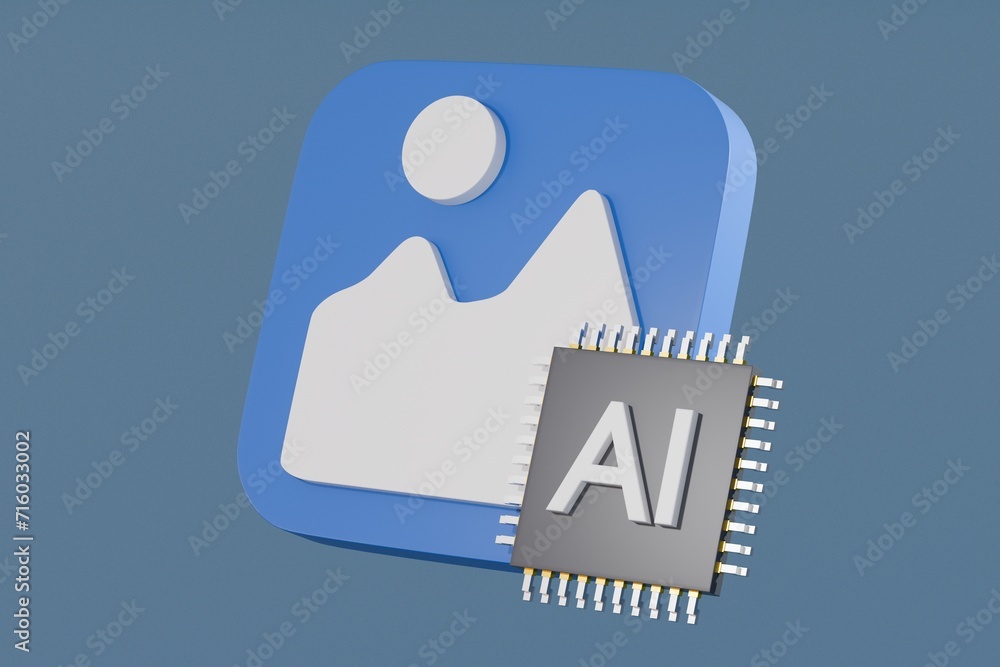 Poster 3d ai chip image generator icon in science and business, technology and engineering concept, artific