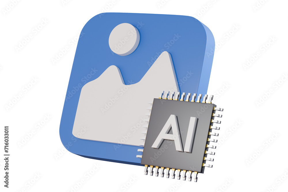 Poster 3d ai chip image generator icon in science and business, technology and engineering concept, artific