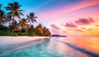 Beautiful travel destination with palm beaches and secluded sandy beaches with no people in tropic weather islands