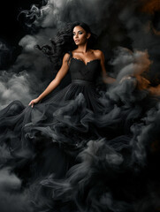 A woman in Black Dress that Forms from Surrounding Smoke