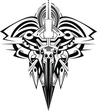 Neo Tribal Symbol tattoo, cyberpunk ornament, isolated  vector, Print for t-shirt, hoodie and sweatshirt or card, poster, techno, tekno