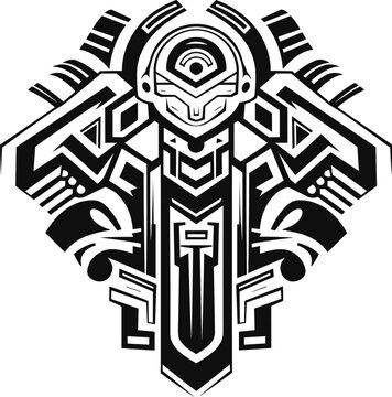 Neo Tribal Symbol tattoo, cyberpunk ornament, isolated  vector, Print for t-shirt, hoodie and sweatshirt or card, poster, techno, tekno