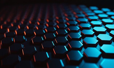 Obraz premium Abstract futuristic surface of black hexagons with glow colored lighting between them