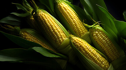 Fresh corn on cobs on wooden table, closeup - obrazy, fototapety, plakaty