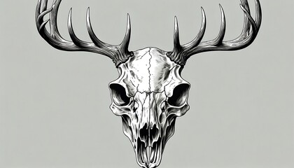 Deer skull illustration, drawing, engraving, ink, line art, vector. Generative AI - obrazy, fototapety, plakaty