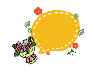 花束の手描き水彩風イラストフレーム　吹き出し
