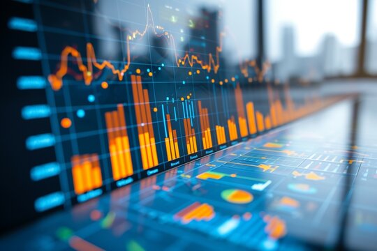 Corporate insights Financial charts and graphs in a business office
