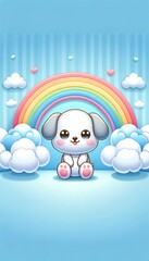 Cute Cartoon Puppy with Rainbow, Children's Illustration Concept