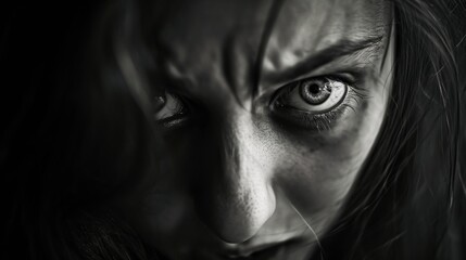 A captivating monochrome portrait of a girl, her piercing eyes and delicate features highlighted in a closeup, revealing the intricacies of the human face as an organ of expression