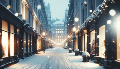 Obraz premium Winter Wonderland in City Street, Holiday Season Atmosphere
