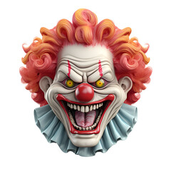 3D Scary Clown Face No Background Perfect For Print on Demand