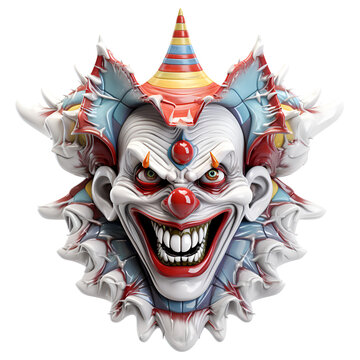 3D Scary Clown Face No Background Perfect For Print on Demand