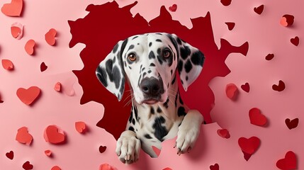 dalmatian puppy on valentine's day background