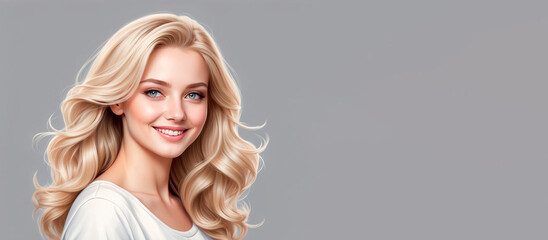 Smiling blonde haired woman at beauty salon.