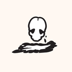 White Sad Skull Isolated, Silhouette Skull on white  Background , Death's-head, Black and White Illustration