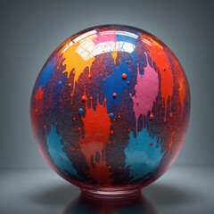 esfera de cristal brillante salpicada de pintura de colores