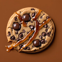 foto de una galleta de chocolate salpicada con caramelo