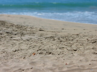 Fototapeta na wymiar Beach front sand and waves