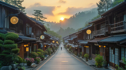 Fototapeta premium beautiful, clean and tidy street pass through traditional Japanese town.