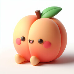 3d cute peach on white background