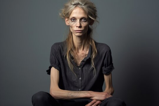 An anorexic woman depressed and tired
