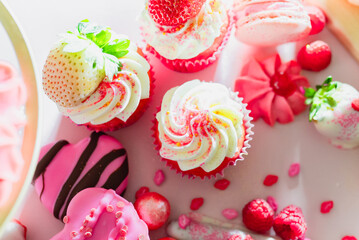 cake with strawberry, food, valetines, flat lay red, pink, commercial, baking, cookies, be mine, holiday, 
