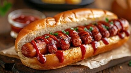 Flavorful Snapshot: A Hotdog Sandwich Close-Up Showcasing the Perfect Blend of Mayo, Ketchup, and American Vegetables