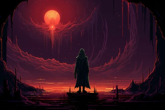 A brooding and mysterious warlock, bound to a powerful otherworldly patron and wielding eldritch powers. - Generative AI