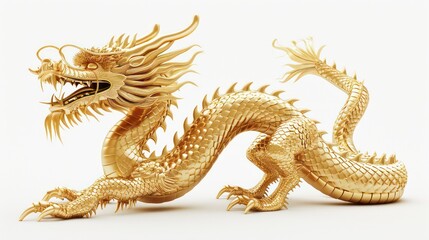 golden dragon statue isolated on white background