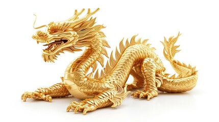 golden dragon statue isolated on white background