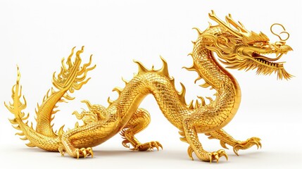 Fototapeta premium golden dragon statue isolated on white background
