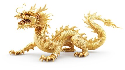 Chinese golden dragon isolated on white with clipping path.Golden traditional chinese dragon isolated on white background. Feng Shui statuette.
