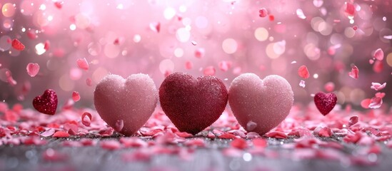 Valentines day background with 3 hearts