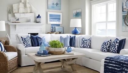 blue and white nautical coastal decor room