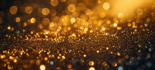 Golden glitter christmas abstract bokeh background. Blurred sparkles festive backdrop