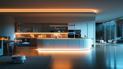 Uma cozinha moderna e elegante adornada com eletrodomésticos de última geração e tecnologia para casa inteligente