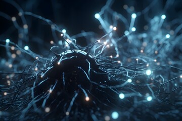 Fictitious glowing brain background with network of neural links