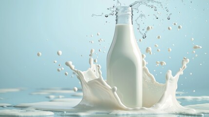 Fresh Milk Bottle with Playful Splash Design
