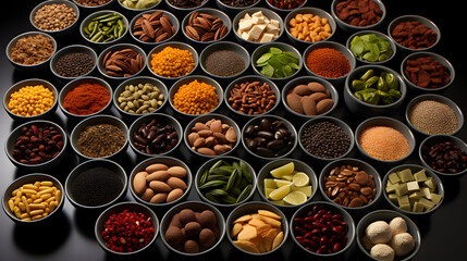 Colored spice background. Spices top view
