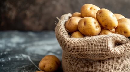 Potatoes in a burlap bag.