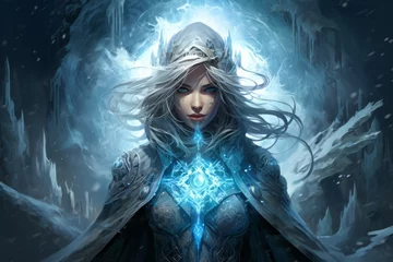 Fotobehang A frost mage, capable of freezing enemies in their tracks and summoning blizzards of icy destruction. - Generative AI © Sidewaypics