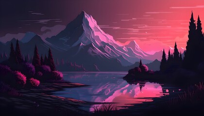 pastel pink and purple mountainous landscape with rivers