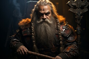 A battle-hardened dwarf warrior, renowned for skill with a warhammer and unyielding determination. - Generative AI