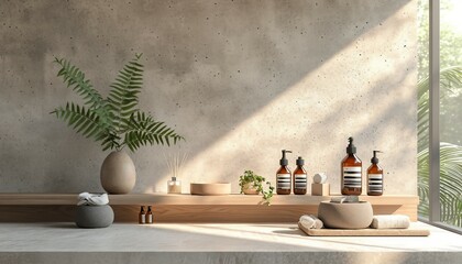 Health and Wellness Spotlight, Develop a podium that caters to health and wellness products, incorporating elements that evoke a sense of tranquility, AI GENERATIVE