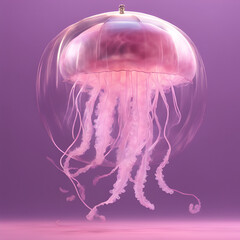 a 3d render of a pink jellyfish in the water, on a pink background