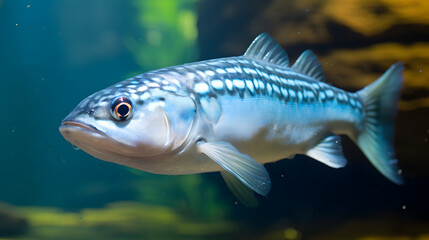 Fototapeta premium Fish in the blue ocean. Group of marine life swimming together.