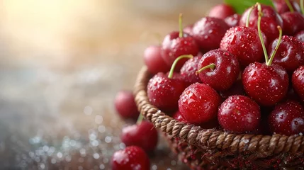 Fotobehang Fresh cherries in a basket © DVS